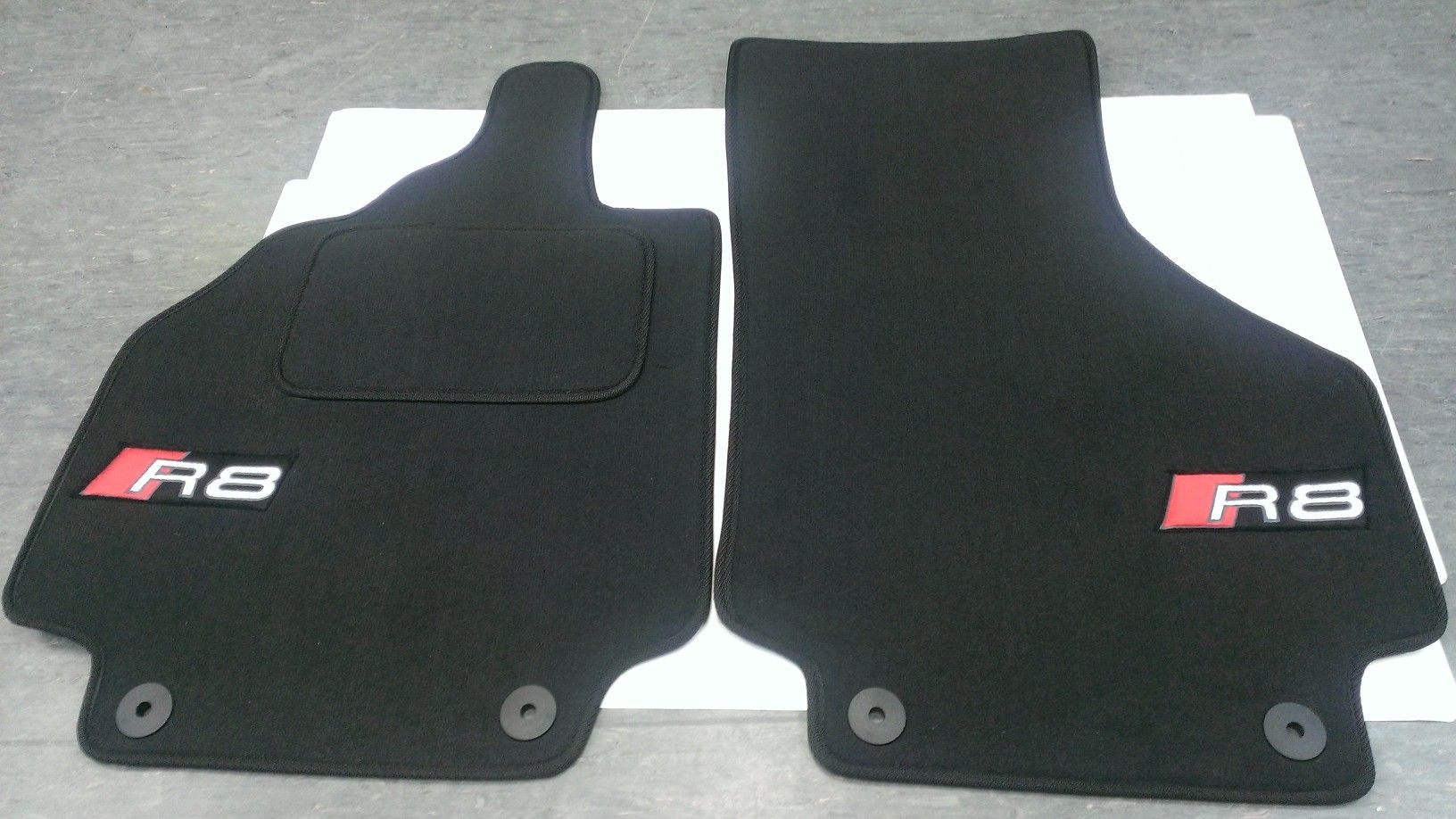 AudiOEM floor mats custom, badges, and engine vents.